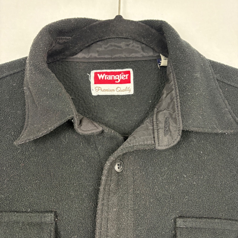 Wrangler Mens Fleece Shirt Shaket Black Button Up Long Sleeve Size M RN130273